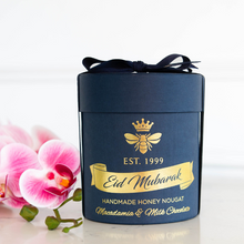 Load image into Gallery viewer, Eid Mubarak Macadamia & Milk Chocolate Dark Blue Small Hat Box | Wedgewood Nougat