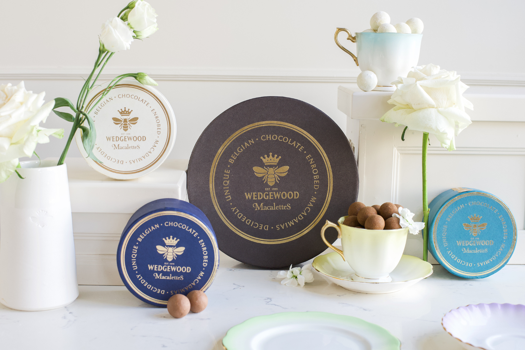Buy 3 get the 4th FREE on Macalettes Hat Box - Milk Belgian Chocolate & Sea Salt 8 | Wedgewood Nougat