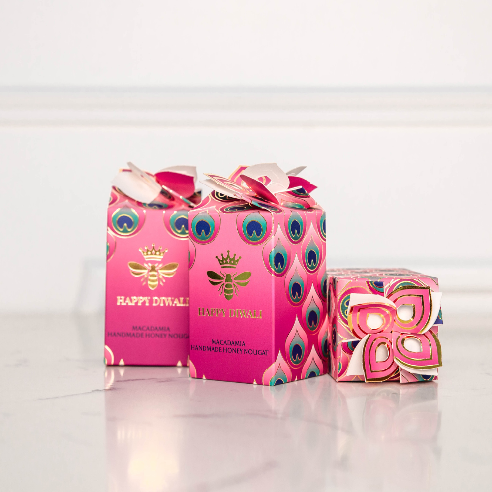 Diwali Pink Tear Macadamia Honey Bee - 24 units | Wedgewood Nougat