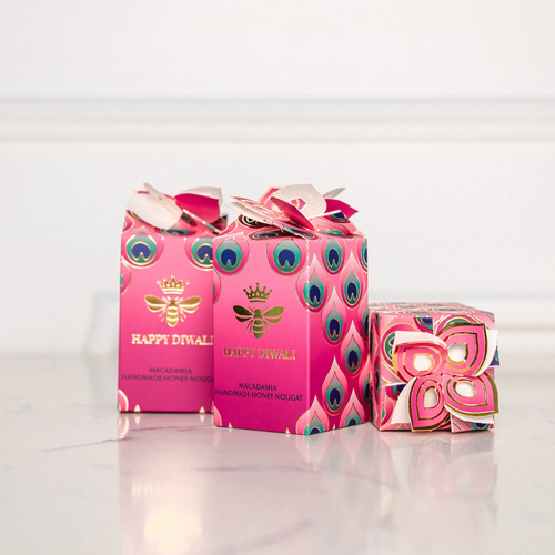 Diwali Pink Tear Macadamia Honey Bee - 24 units | Wedgewood Nougat