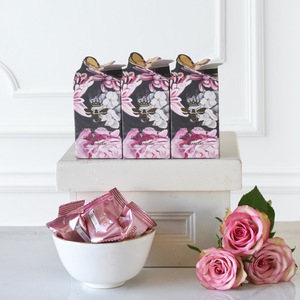 24x Handmade Floral Boxes Containing 2 Dark Choc & Cranberry Bon Bons in each | Wedgewood Nougat