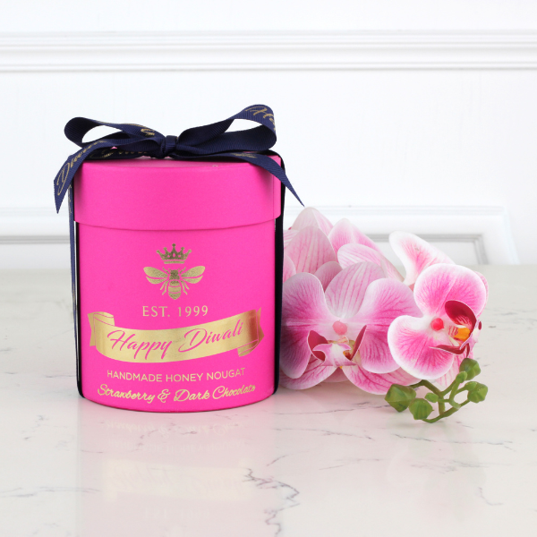 Diwali Strawberry & Dark Chocolate Dark Pink Hat Box