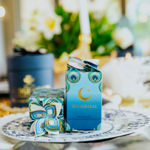 Eid Peacock Tear Honey Nougat Macadamia Honey Bee Box containing x 2 Bon Bons