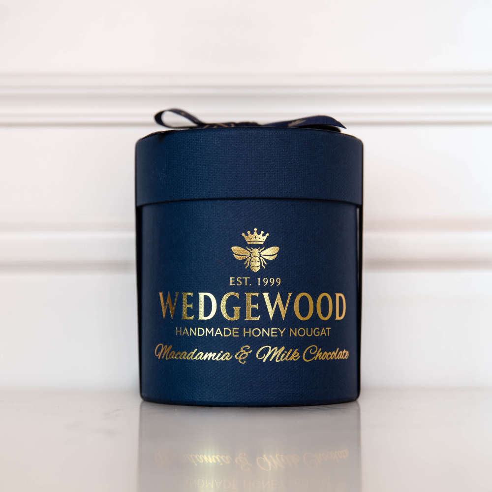 Milk Chocolate & Macadamia Navy Small Hat Box (Ex-Factory Price) | Wedgewood Nougat