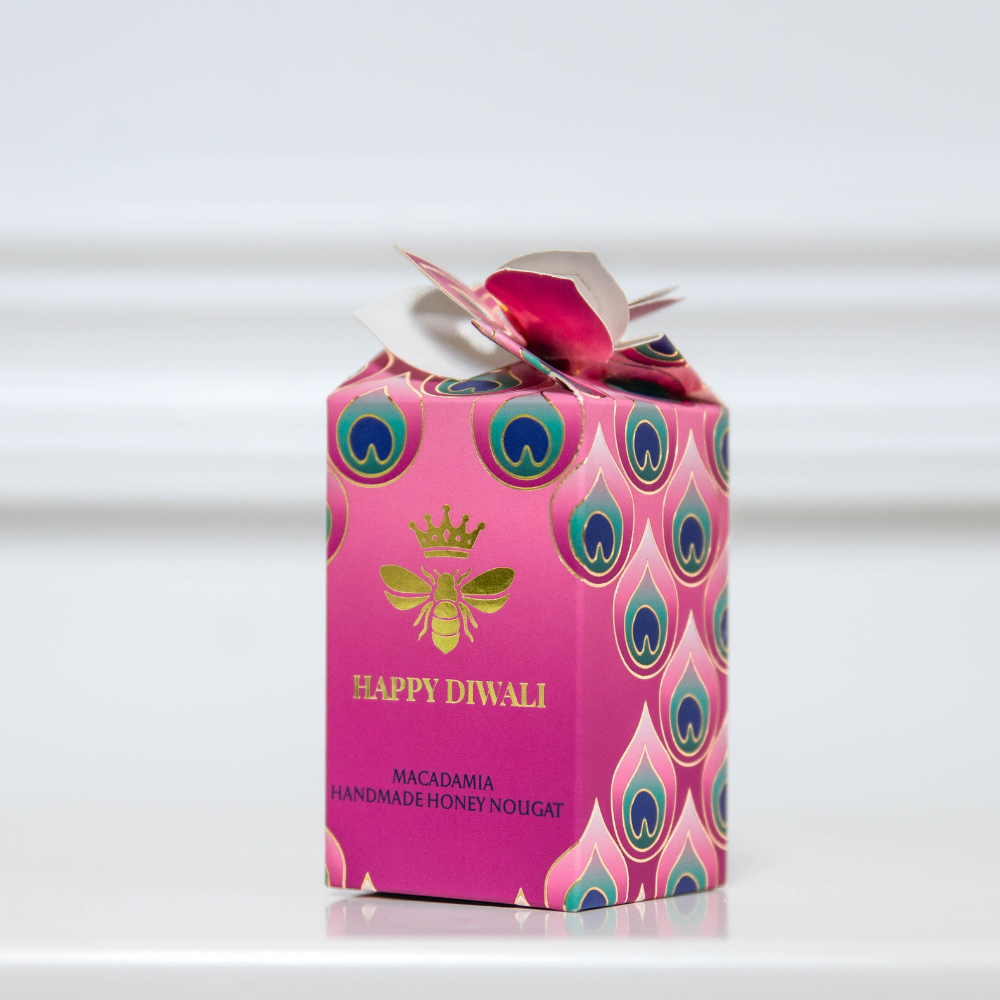 Wedgewood Honey Bee Tear Box - Diwali Pink containing 2x Macadamia Bon Bons | Wedgewood Nougat