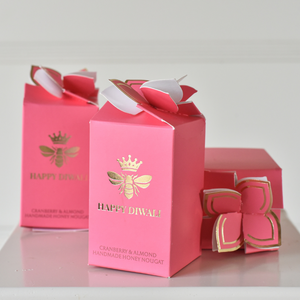 Happy Diwali Cranberry & Almond Handmade Honey Nougat Honey Bee Boxes with x 24 Cranberry & Almond Bon Bons