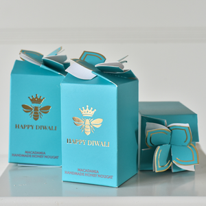 Happy Diwali Macadamia Handmade Honey Nougat Honey Bee Boxes with x 24 Macadamia Bon Bons